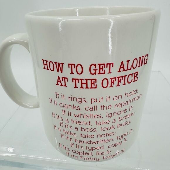 How To Get Along At The Office Hallmark Coffee Mug Vintage Japan Filing Phones - Picture 2 of 5